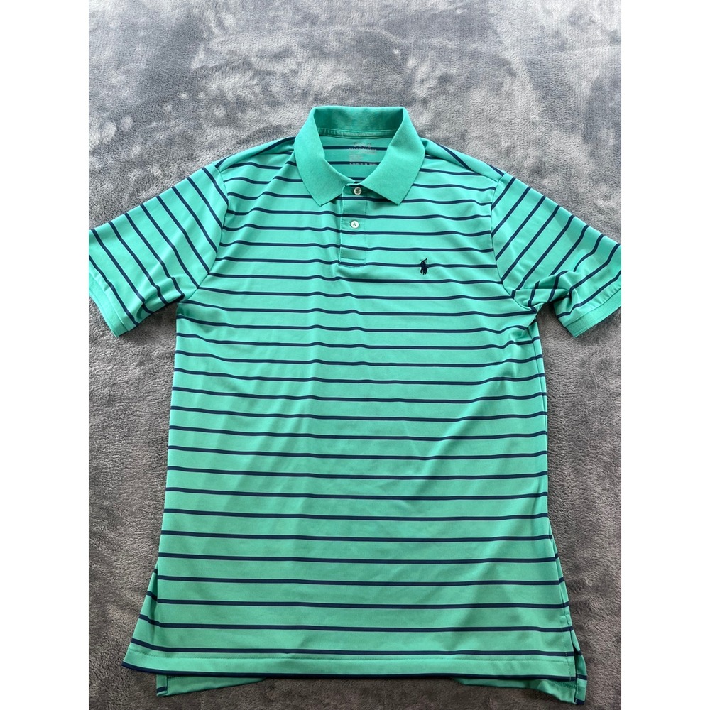 Polo Ralph Lauren Performance Mens XL Green Navy Blue Striped Golf Polo Shirt